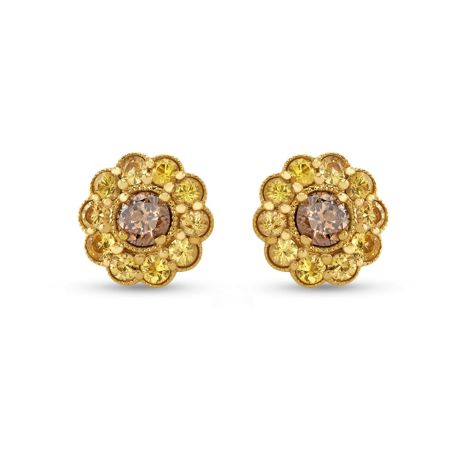 Fleur Earrings in Yellow Gold and Yellow Sapphires and Brown Diamonds