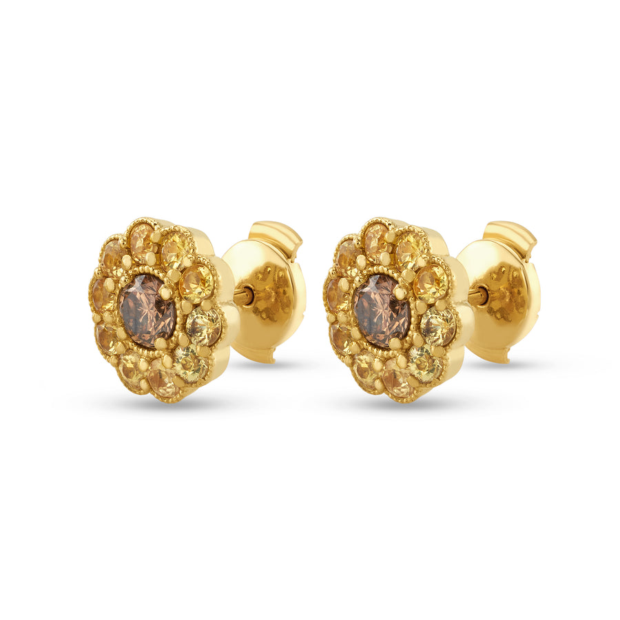 Fleur Earrings in Yellow Gold and Yellow Sapphires and Brown Diamonds