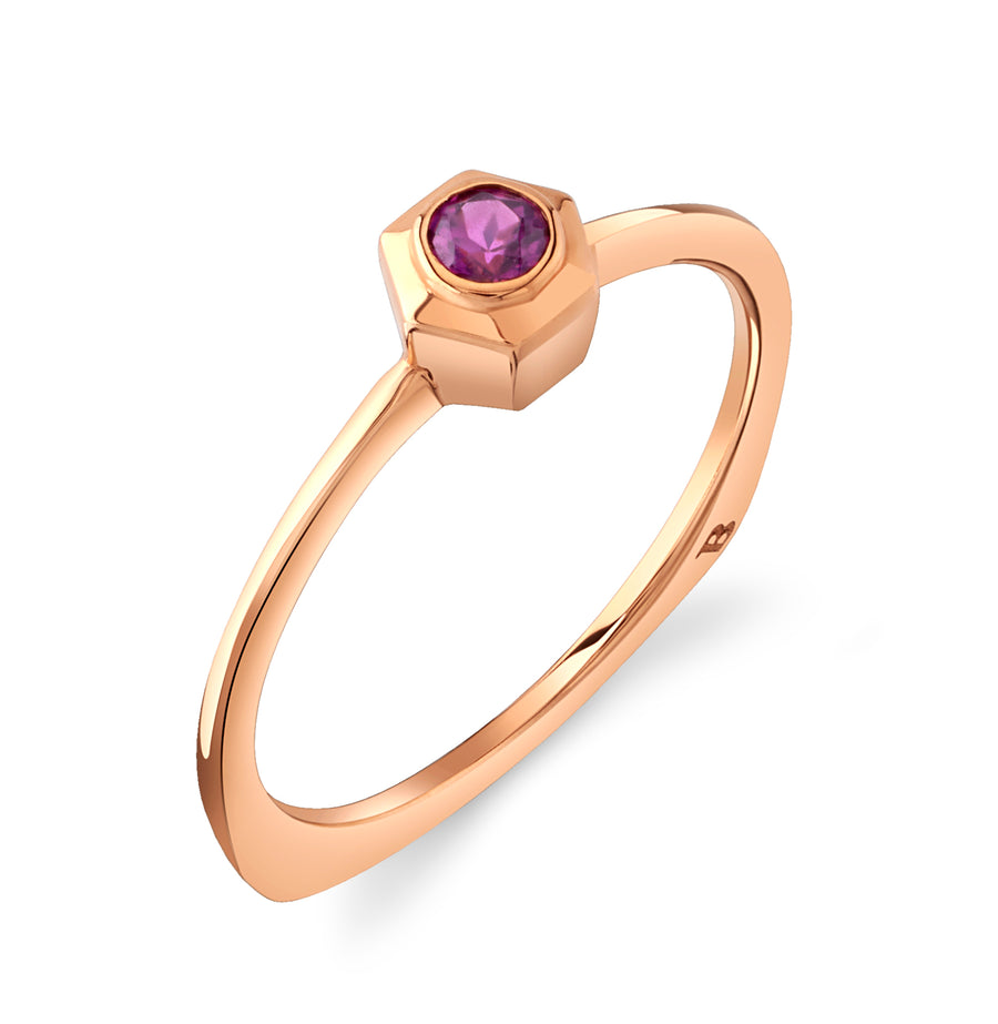 Hexy Baby Ring in Rose Gold and Rhodolite Garnet