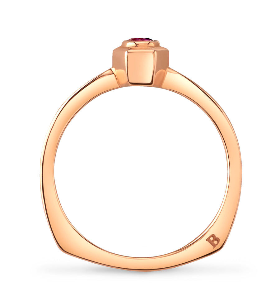 Hexy Baby Ring in Rose Gold and Rhodolite Garnet