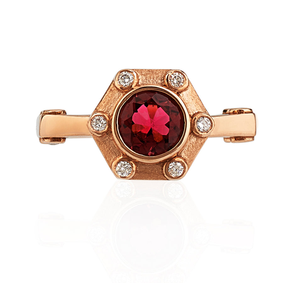 Hexy Ring in Rose Gold and Pink Tourmaline