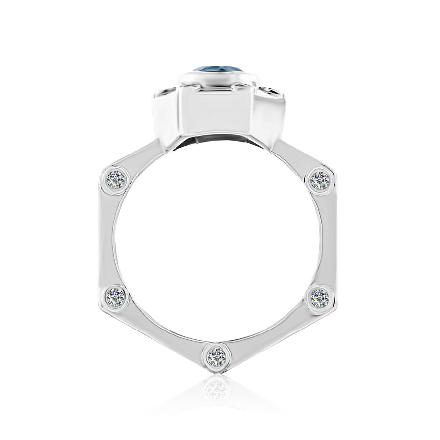 Hexy Ring in White Gold and Aquamarine