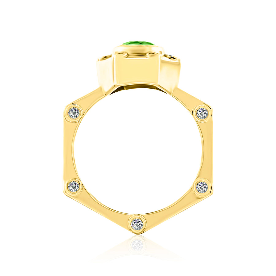 Hexy Ring in Yellow Gold and Green Tourmaline