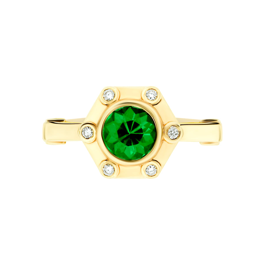 Hexy Ring in Yellow Gold and Green Tourmaline