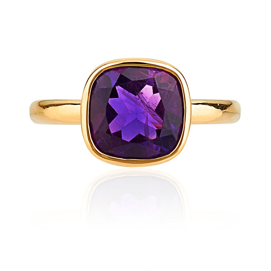 Khushi Cushion Ring in Yellow Gold and Amethyst