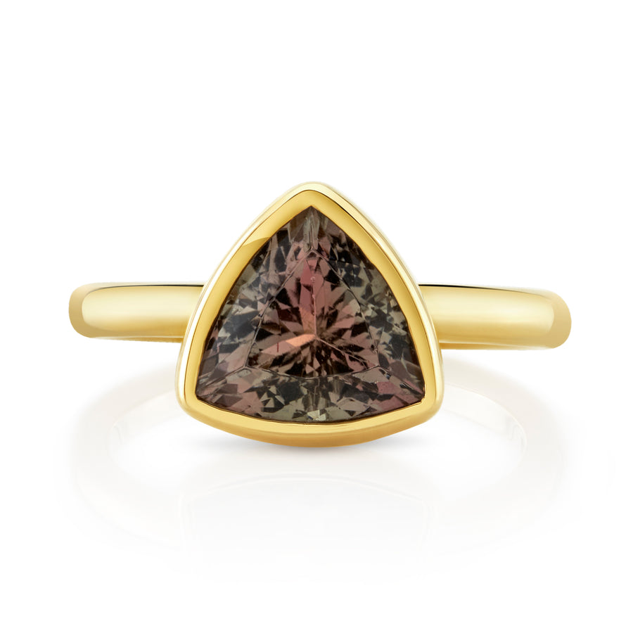 Khushi Trillion Ring in Yellow Gold and Grey Tourmaline