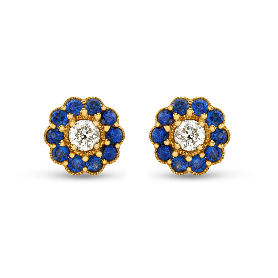 Fleur Earrings in Yellow Gold and Blue Sapphires and Yellow Diamonds